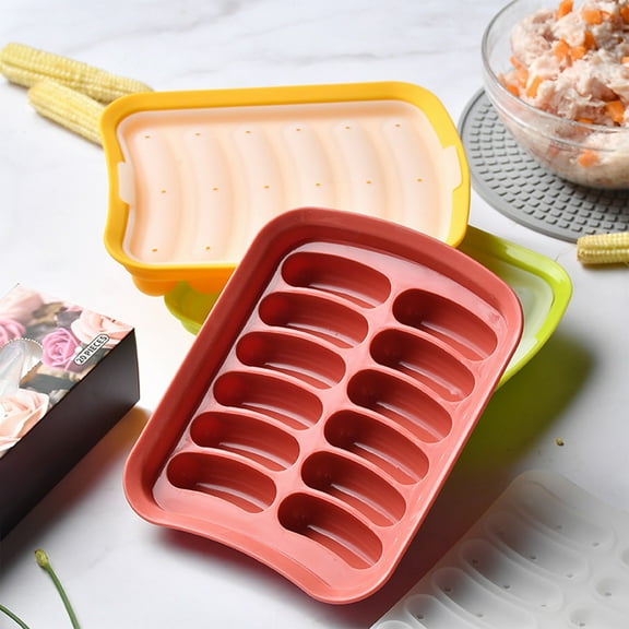 Silicone Sausage Mould for Homemade Meat Sausage or Ham | Steamable Nonstick Easy Release | High-Temperature Durable Baking Tray | Reusable | 14x17.5x3.5cm | Yellow Green Red | 1 Pack