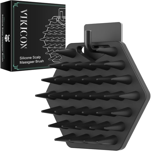 Silicone Scalp Massager with Wall Hook, Beard and Hair Scrubber for Hair Growth, Reduces Dandruff - Wet/Dry Shower Scalp Scrubber - Gift for Men Women All Hair Types & Includes Hook