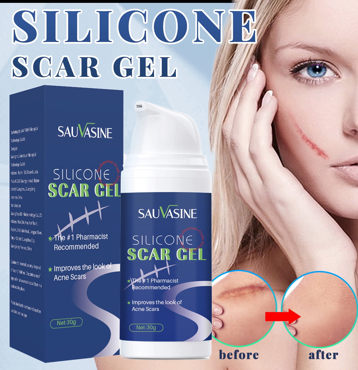 Silicone Scar Gel Scar Cream Premium Scar Gel for Surgical Scars, Stretch Marks, Acne