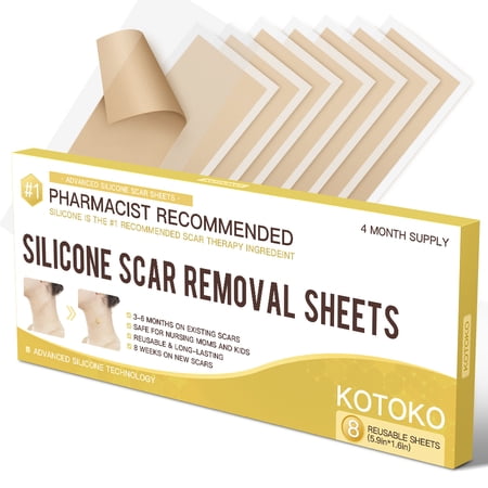 Silicone Scar Removal Sheets,8 Sheets Professional Silicone Tape (5.9"×1.6") for Scars and Keloids Caused by Burns,Trauma,Surgery,C-Section,Reusable and Washable Keloid Scar Removal Patch