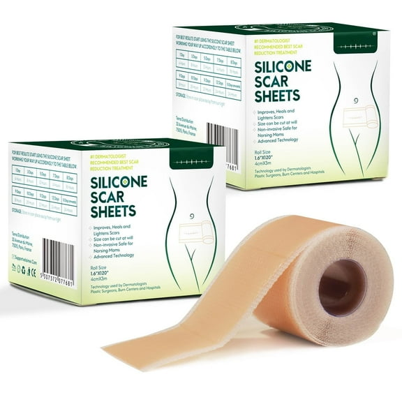 Silicone Scar Sape 2Pack 1.6” x 120”,Silicone Scar Sheets,Reusable,Professional Scar Removal Sheets for C-Section, Surgery, Burn, Keloid, Acne et