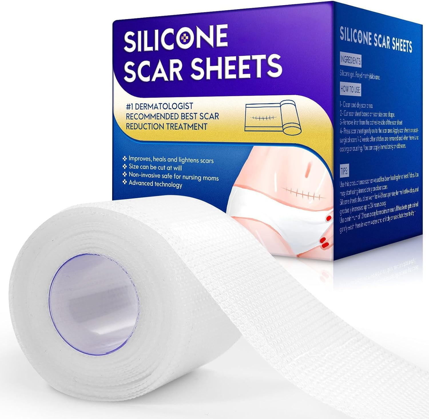 Silicone Scar Sheets (1.6”x 120”, 3M),Scar Removal Strips Scar Away