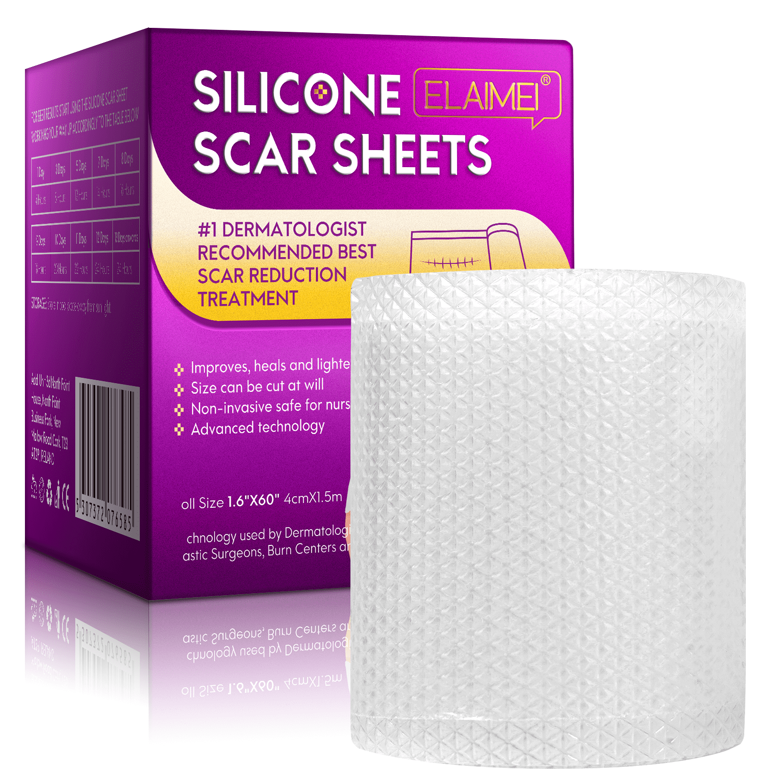 Silicone Scar Sheets (1.6”x 60”, 1.5M), UPGRADE Clear Scar Tape, Silicone Scar Strips,Applicable