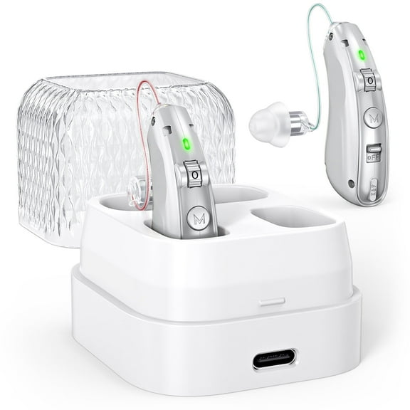 Rechargeable Hearing Aids For Seniors & Adults -Volume Control, Advanced Noise Cancelling With Invisible Sound Amplifications - Comfortable BTE Design For Mild And Moderate With Hearing Loss,Sliver