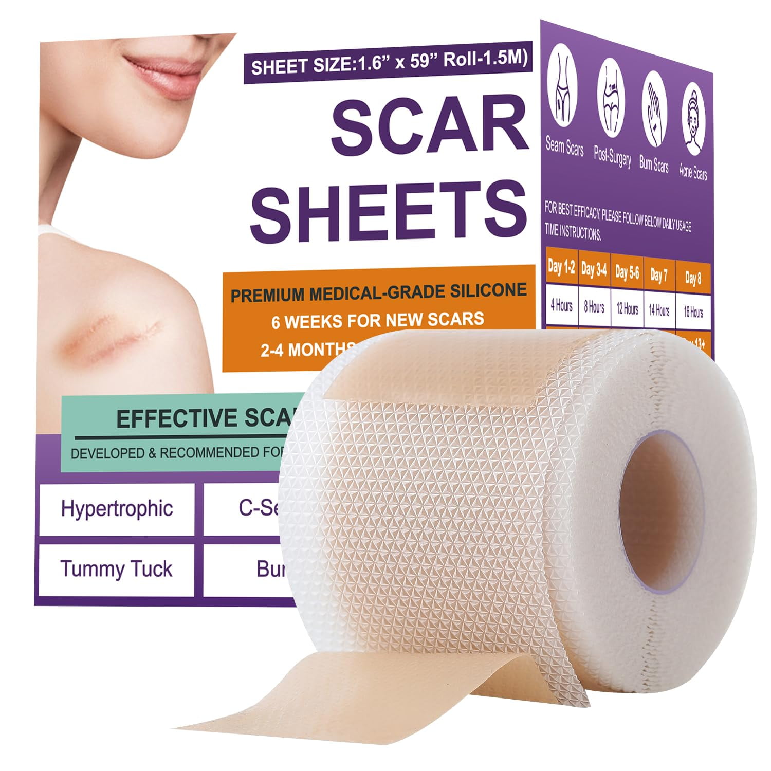 SUWU, Silicone Scar Sheets, Medical-Grade Silicone, 1.5M Roll