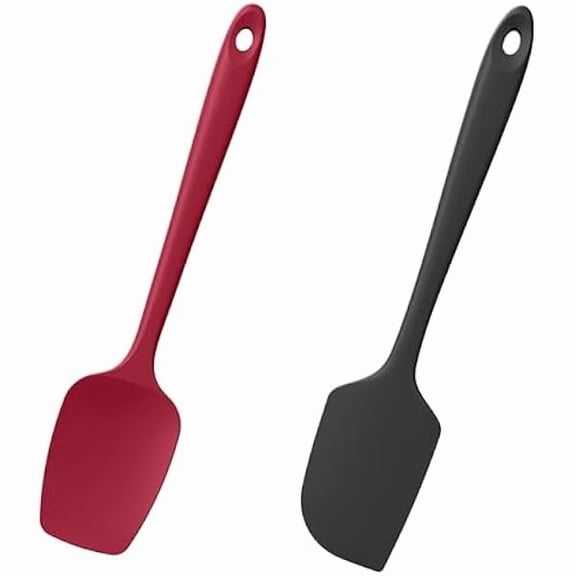 Silicone Scraper Spoon Spatulas, 600°F Heat Resistant BPA Free Rubber Flat Spatula, Kitchen Mixing Stirring Cooking Spoonula, Non-Stick Dishwasher reliable Baking Supplies (2 Pcs, Black+Red)