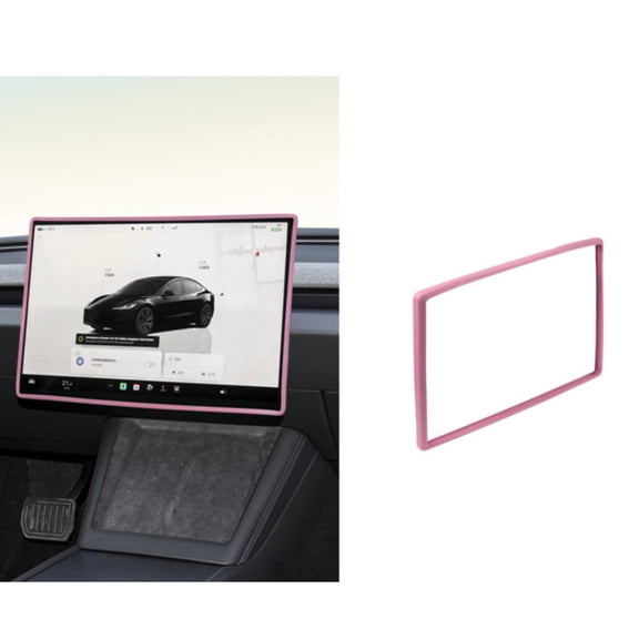 Silicone Screen Protective Frame Compatible with Tesla Model 3/Y Refresh, Dashboard Display Edge Protector, Silicone Anti-Scratch Protective Trim, Easy Install Interior Accessory, Pink