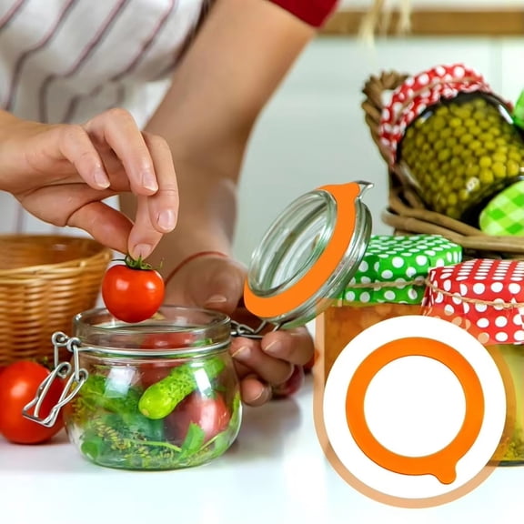 Silicone Seal Gasket Ring for Glass Jar and Storage Container, Airtight Replacement Lid Liner with Pull Tab Ear, Large Orange Seal for Kitchen Food Storage, Orange