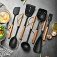 thumbnail image 1 of Silicone Serving Spoon, Black Solid Spoon With Wooden Handle for Kitchen Cooking, 1 of 3