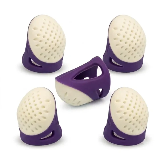 Silicone Sewing Thimble Finger Protectors, Ergonomic Needlework Stitching Guard Caps, Mixed Colors, 5-Pack