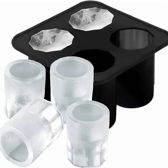 Silicone Shot Glass Ice Molds, 4-Cavity Ice Cube Tray for Freezer, Reusable Whiskey Ice Shot Glass Mold, 1oz Each, 1.3 Inch