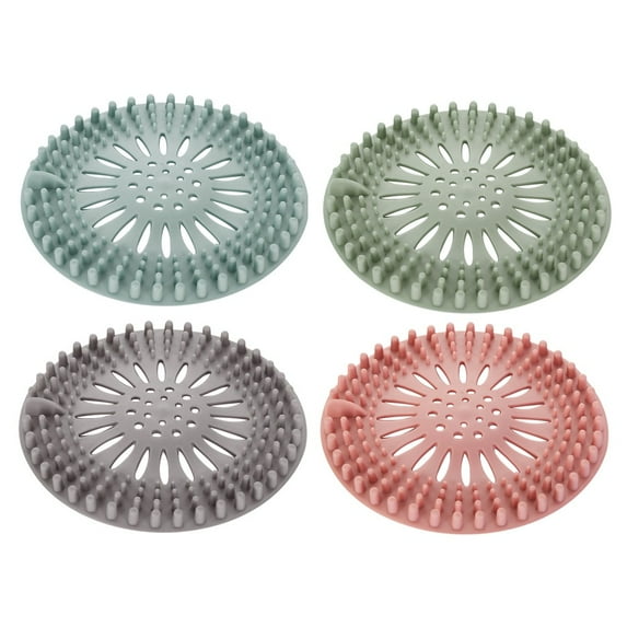 Silicone Shower Drain Strainer Hair Catcher 4Pc Set Bathroom Kitchen Filter Stopper Mesh Cover Clogging