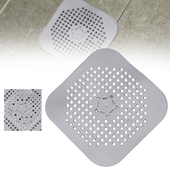 Silicone Shower Drain Hair Catcher Square Flat Drain Cover Filter Stopper For Bathroom Kitchen Anti Clogging Easy Clean Tool,Bathroom Drain Stopper,Kitchen Filter Strainer,Gray,1PC