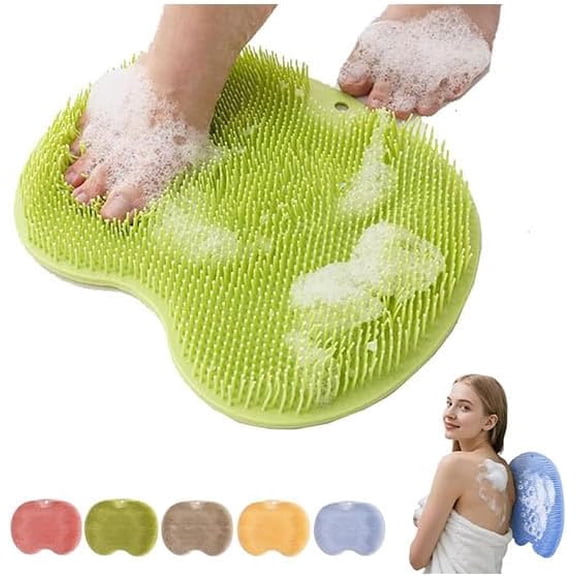 Silicone Shower Foot Scrubber Mat,Foot Back Cleaning Pad Back Washer Exfoliating Bath Wash Pad, Shower Foot Scrubber Mat with Non-Slip Suction Cups (Green)