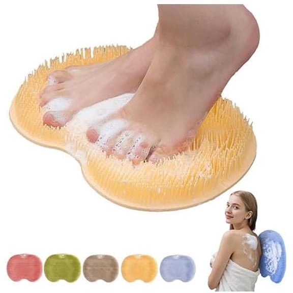 Silicone Shower Foot Scrubber Mat,Foot Back Cleaning Pad Back Washer Exfoliating Bath Wash Pad, Shower Foot Scrubber Mat with Non-Slip Suction Cups (Yellow)