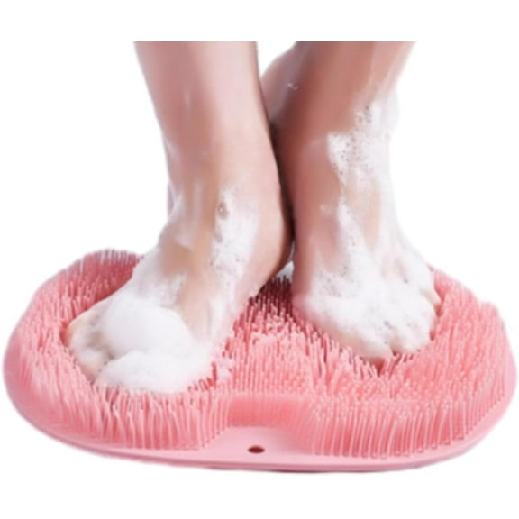 Silicone Shower Foot Scrubber Mat, Wall Mounted Shower Foot Scrubber with Suction Cups, Back Washer Exfoliating Bath Wash Pad, Anti Skid Pad for Foots Wash (Pink)