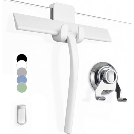 Silicone Shower Squeegee with 3-in-1 No-Drill Mount, White, 9''