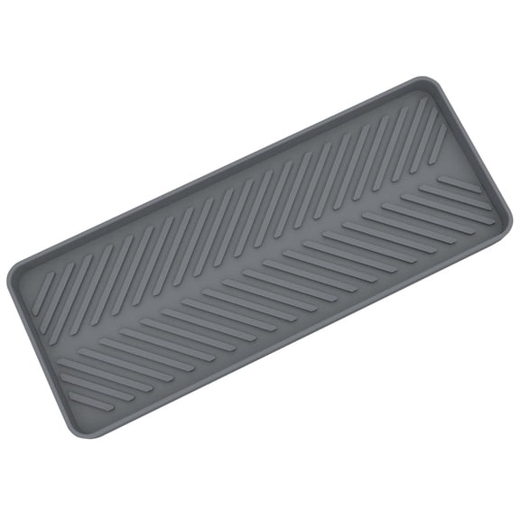 Silicone Sink Caddy Tray - Narrow Sponge Holder for Kitchen Counter - Waterproof Dish Drying Mat, Non-Slip Soap Dispenser Mat & Bathroom Vanity Organizer (Light Ashy)
