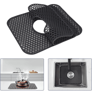 WJJIYR Silicone Sink Mat, 13.6''x11.6'' Folding Non-Slip Heat Resistant Kitchen Sink Protector Mats with Center Drain, Grid Design for Stainless Steel & Porcelain Sinks