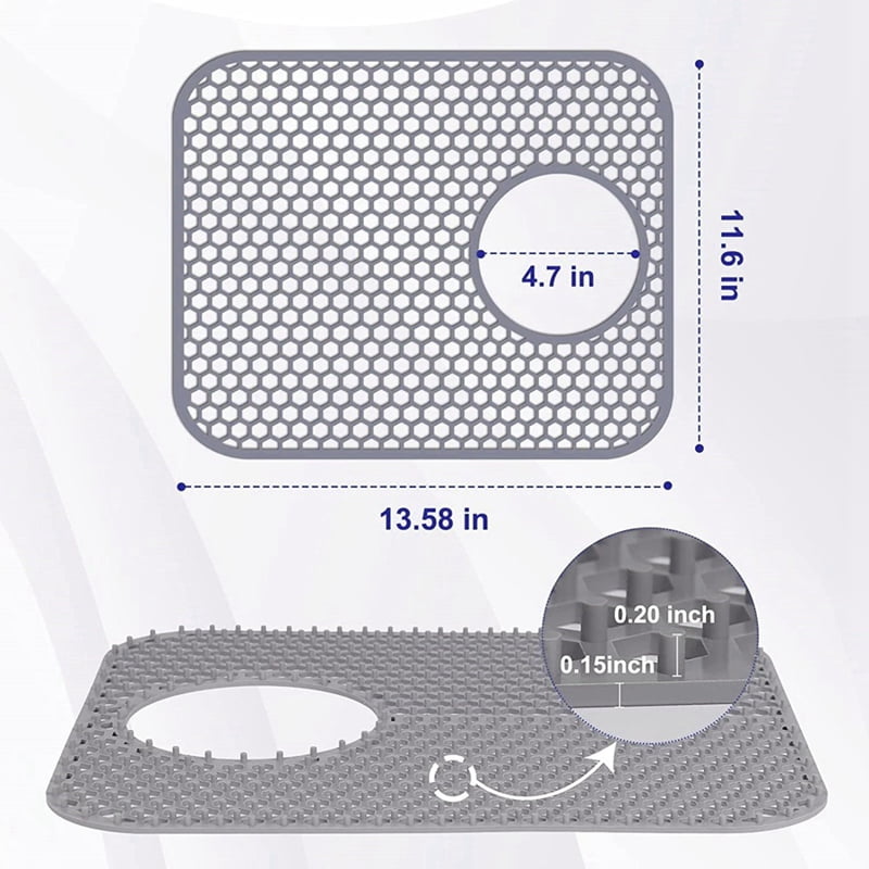 Silicone Sink Mat, 2 Pack Sink Protectors for Kitchen Sink with Rear Drain, Folding Non-Slip Heat Sink Mat