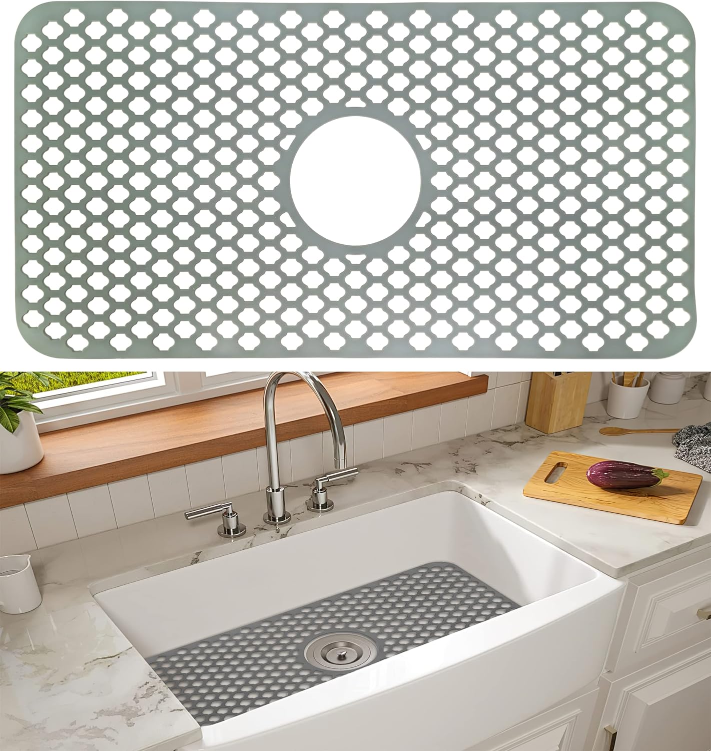 Silicone Sink Protector, 24.8"x 13" Drain Sink Mat for Bottom of