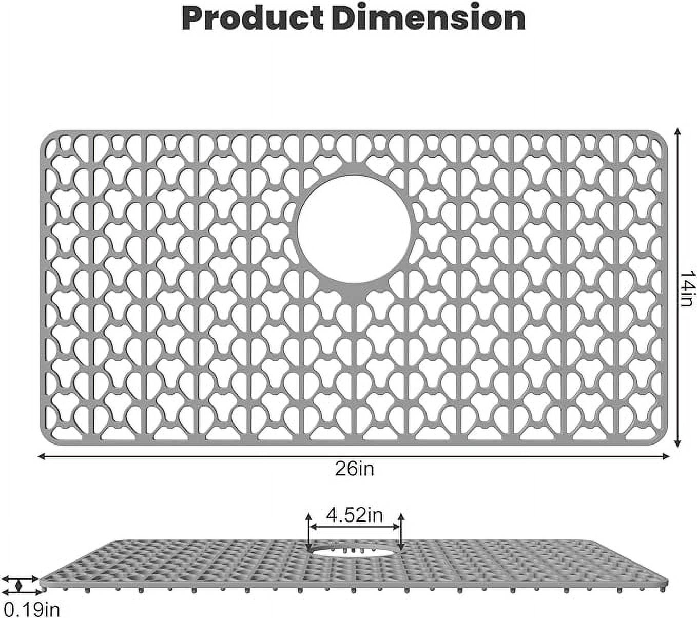 Silicone Sink Mat 24.8"x 13", Grey Kitchen Sink Protector Grid Accessory with Rear Center Drain Non-slip Folding Sink Grates for Bottom of Farmhouse Stainless Steel Porcelain Sink