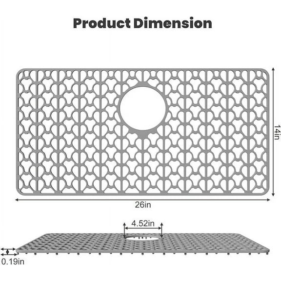 Silicone Sink Mat 24.8"x 13", Grey Kitchen Sink Protector Grid Accessory with Rear Center Drain Non-slip Folding Sink Grates for Bottom of Farmhouse Stainless Steel Porcelain Sink