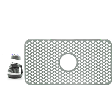 Silicone Sink Mat 24.8"x 13"  Kitchen Sink Protector for Center Drain Farmhouse Sinks With Soap Dispensing Palm Brush and Holder