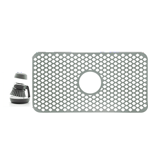 Silicone Sink Mat 24.8"x 13"  Kitchen Sink Protector for Center Drain Farmhouse Sinks With Soap Dispensing Palm Brush and Holder