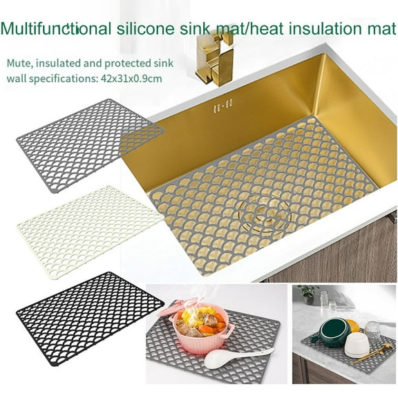 Silicone Sink Mat, Kitchen Sink Protector Grid For Bottom Of Center Drain Sink Is Black YIWEI