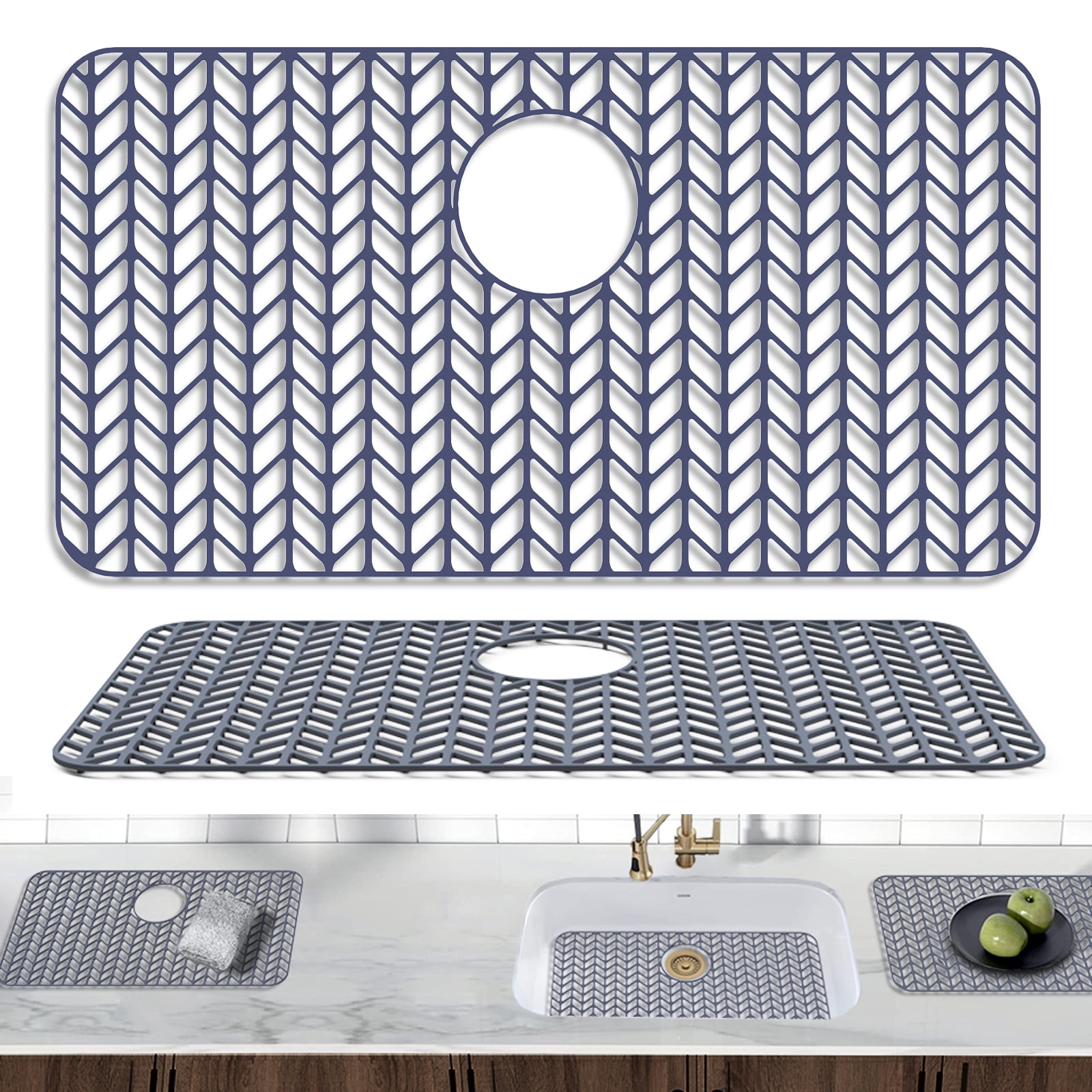 Silicone Sink Mat Protectors for Kitchen 28.6''x 14.5'' JOOKKI Kitchen Sink  Protector Grid for Farmhouse Stainless Steel Accessory with Right & Left