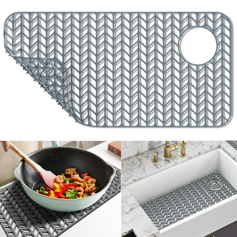 Sink Mat GUUKIN Sink Protectors for Kitchen, 18 3/16''x 12 1/2'' Silicone Kitchen Sink Mat Grid for Bottom of Farmhouse Stainless Steel