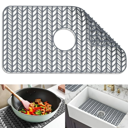 Silicone Sink Protectors for Kitchen Sink, 26''x 14'', for Bottom of Farmhouse Stainless Steel Porcelain Sink with Center Drain
