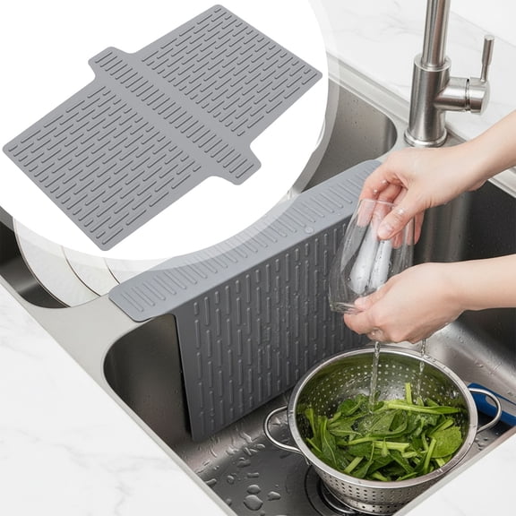 Silicone Sink Saddle Mat, Sink Divider Mat, Kitchen Protector Mats, 45x32cm, Heat Resistant & Easy Clean, for Cabinet Draining, Dishes Drying, Kitchen Faucet, Grey
