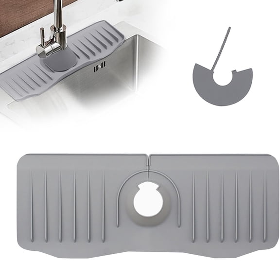 Silicone Sink Splash Guard 20 Inch Extended Ramp Kitchen Faucet Mat Bathroom Kitchen Sink Mat Non-Slip Splashproof Drying Mat Placemat(S,Gray)
