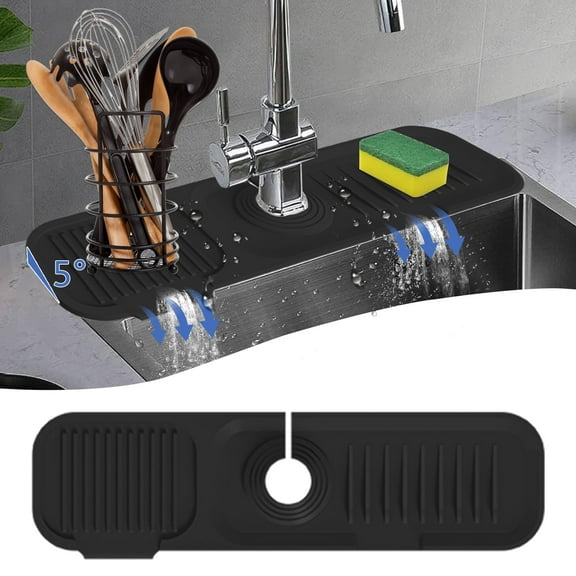 Silicone Sink Splash Guard, 5°Slope Draining Mat for Kitchen Sink, Faucet Handle Drip Catcher Tray, Sink Guard and Protector