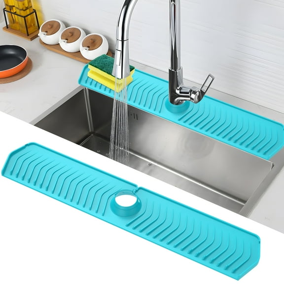 Silicone Sink Splash Guard Anti Slip Fastening Lock Countertop Protector Draining Pad with Customizable Hole for Home Kitchen Countertop