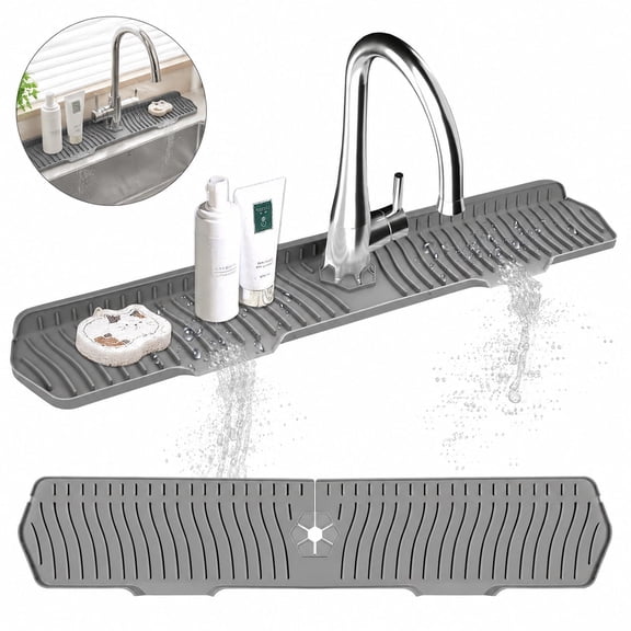 Silicone Sink Splash Guard Water Barrier Mat for Kitchen, Bathroom & Farmhouse Countertop, Grey, 1 Pack