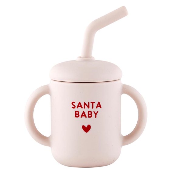 Silicone Sippy Cup, 4 ounce, with straw and lid, Santa Baby N6607