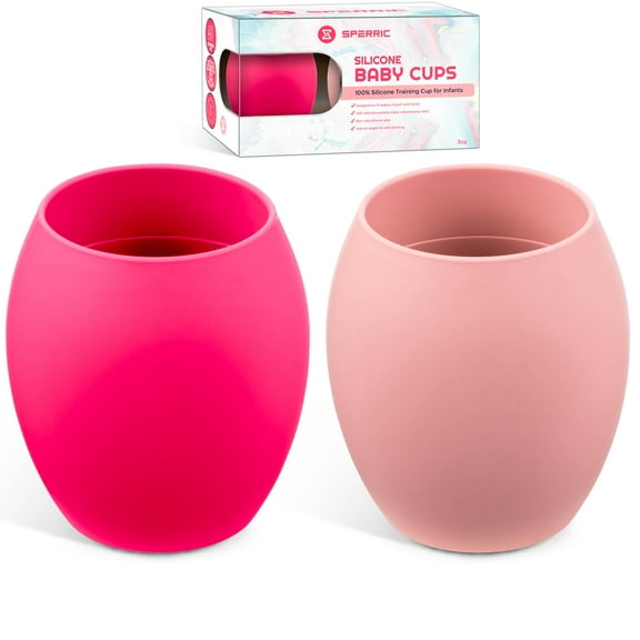 Silicone Sippy Cups For Infant’s First Stage Training -2 Pack No Spill Sippy Cups For Toddlers, BPA Free (Pink)