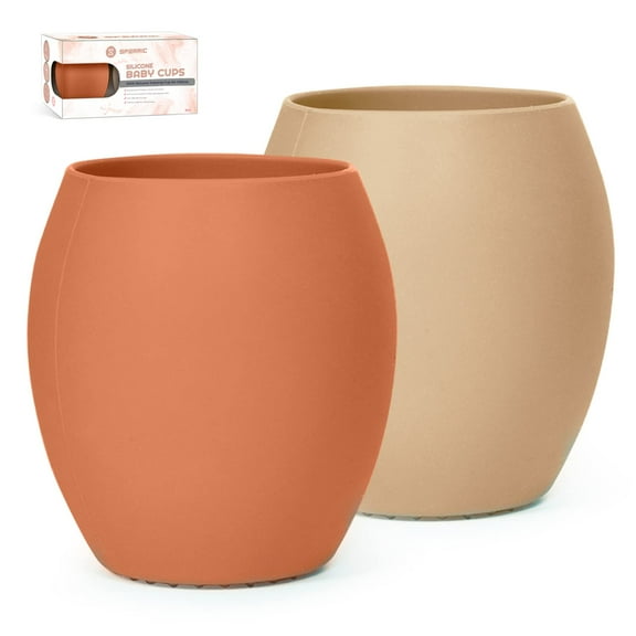 Silicone Sippy Cups For Infants First Stage Training -2 Pack No Spill Sippy Cups For Toddlers - (Sunrise/French Beige)