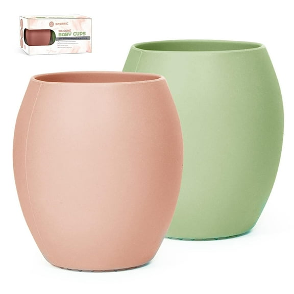 Silicone Sippy Cups For Infants First Stage Training - No Spill Sippy Cups For Toddlers (Rose Quartz/Lite Green)