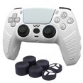 thumbnail image 1 of Silicone Skin Cover Protector Case For PlayStation 5 DualSense Wireless Controller With 6 Black Thumb Grip Caps, Anti-Slip Silicone Soft Rubber Case Protector For PS5 White, 1 of 6