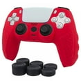 thumbnail image 1 of Silicone Skin Cover Protector Case For PlayStation 5 DualSense Wireless Controller With 6 Black Thumb Grip Caps, Anti-Slip Silicone Soft Rubber Case Protector For PS5 Red, 1 of 6