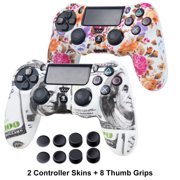 Silicone Skins for PS4/PS4 SLIM/PS4 PRO Controller - DualShock 4 Cover Water Printed Protector Case Set for Sony PS4, PS4 Slim, PS4 Pro - 2 Pack Leaf PS4 Accessories - Flower+Dollar