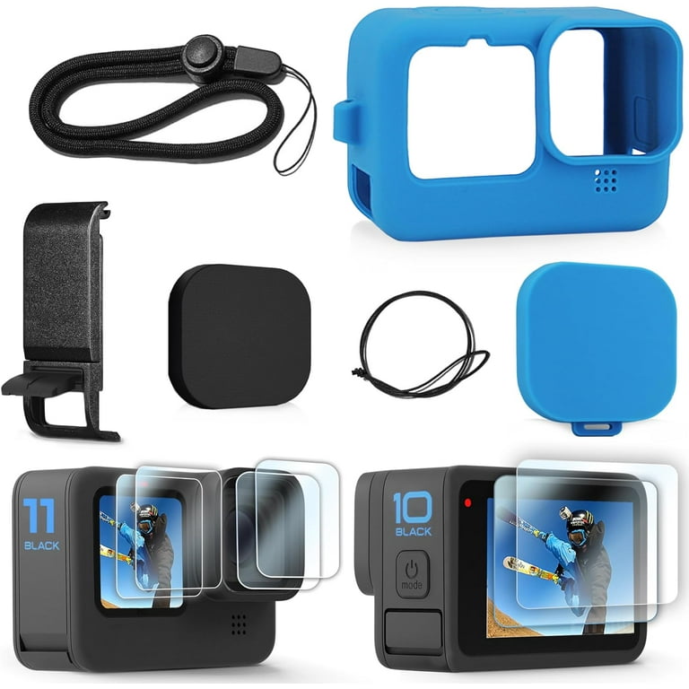 Silicone Sleeve Case for Go Pro Hero 12/Hero 11/Hero 10/Hero 9  Black,Battery Side Cover&Screen Protectors& Lens Caps&Lanyard for Go Pro  Hero 12/11/10 /9 Accessories Kit 
