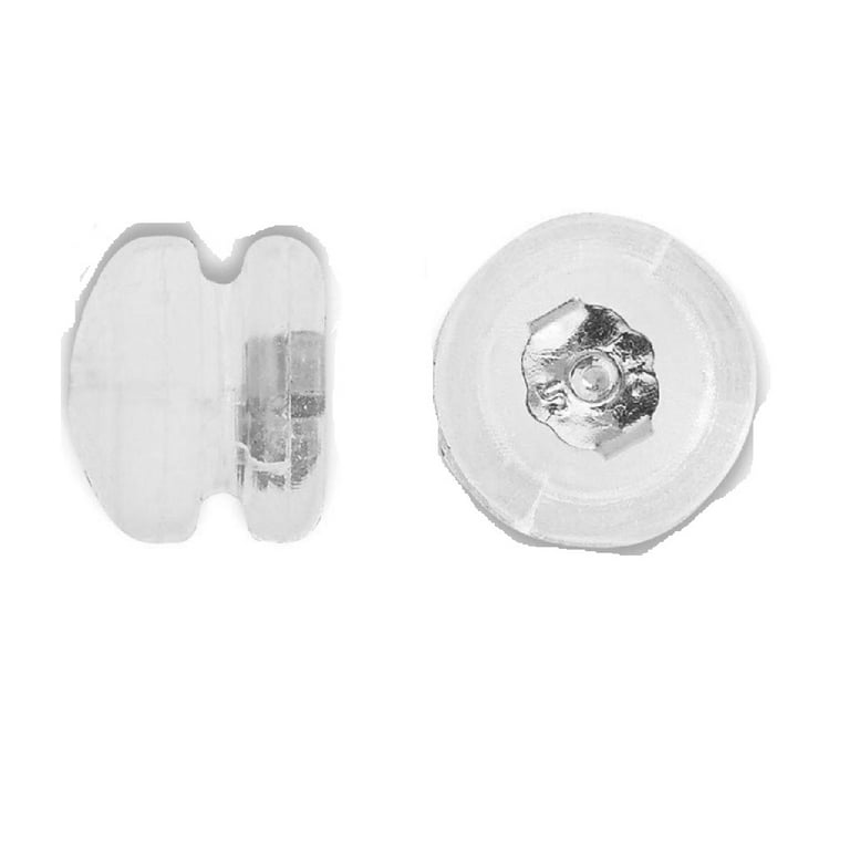 Silicone Slider Earring Backs (Mushroom) Sterling Silver (Pair)