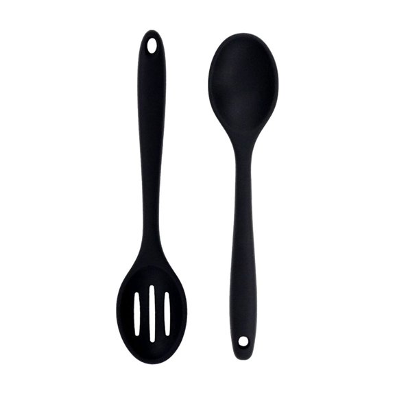 Silicone Slotted Spoon Set of 2, Heat Resistant Nonstick Cooking Spoon, Flexible Kitchen Utensil for Stirring and Serving, Strainer Spoon with Long Handle, Dishwasher Safe