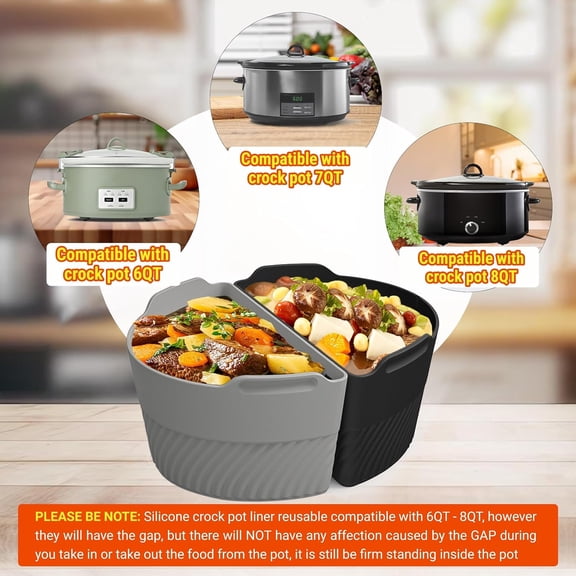 Silicone Slow Cooker Liner, Compatible with Crock Pot 6-8 QT, Slow Cooker Divider Allows Cooking Two Different Meals at the Same Time, Reusable Silicone Divider Insert, Dishwasher Safe, BPA Free.