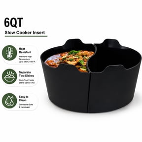 Silicone Slow Cooker Liner Divider, 6QT Reusable Food-Grade Insert for Crock Pot, Oval Shape, Anti-Slip Handle, Dishwasher Safe